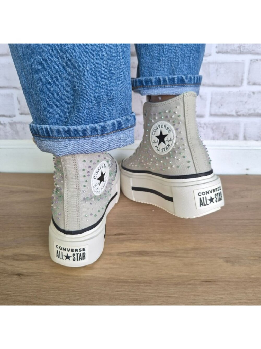 ⭐Converse Chuck Lift Double Stack Beading Sz 7 Womens shoes Sneaker Gray A19339C - Picture 4 of 13